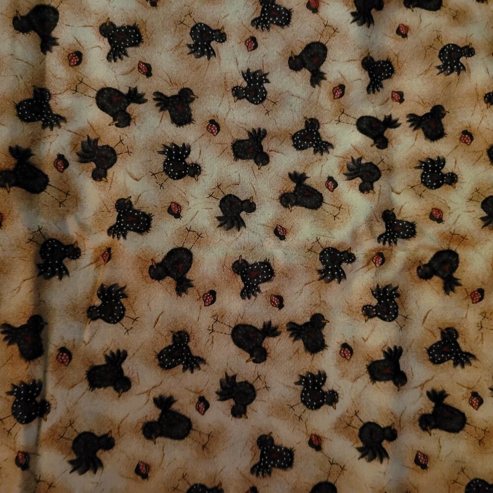 Small Chickens on Tan Background Fabric Remnant 1 Yard + by 43"